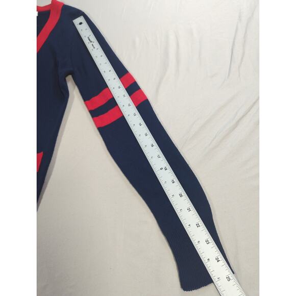 NWT VTG dELiAs Womens Cardigan XS Navy Red Striped Trim Acrylic Button Front - Picture 7 of 12
